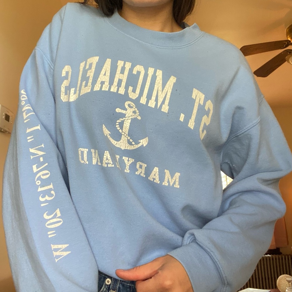 blue crew neck sweater pullover!